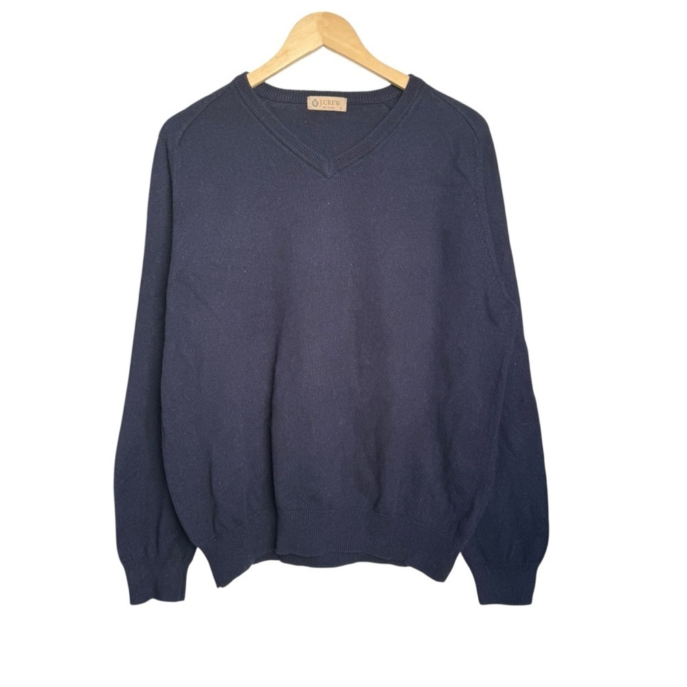 J.Crew V-Neck Sweater Cotton Cashmere Blend Mens Large Navy Blue Knit Classic